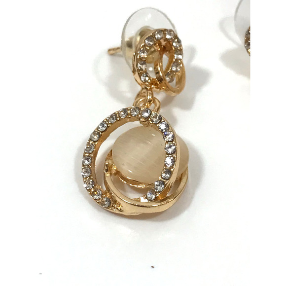 Gold Tone Trendy Round Drop Earrings with Cubic Zirconia - Picture 2 of 12